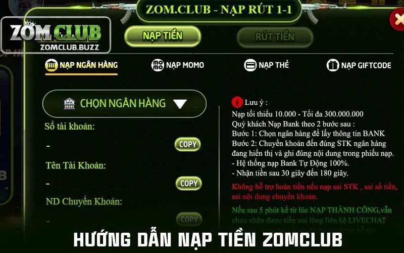 nạp tiền zomclub Hướng dẫn nạp tiền ZomClub chi tiết cho người mới